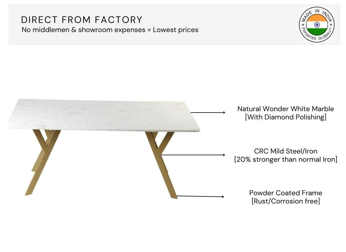Kir 6 Seater Marble Dining Table In Gold Finish