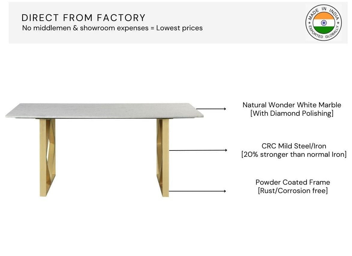 Tabak 6 Seater Marble Dining Table In Gold Finish