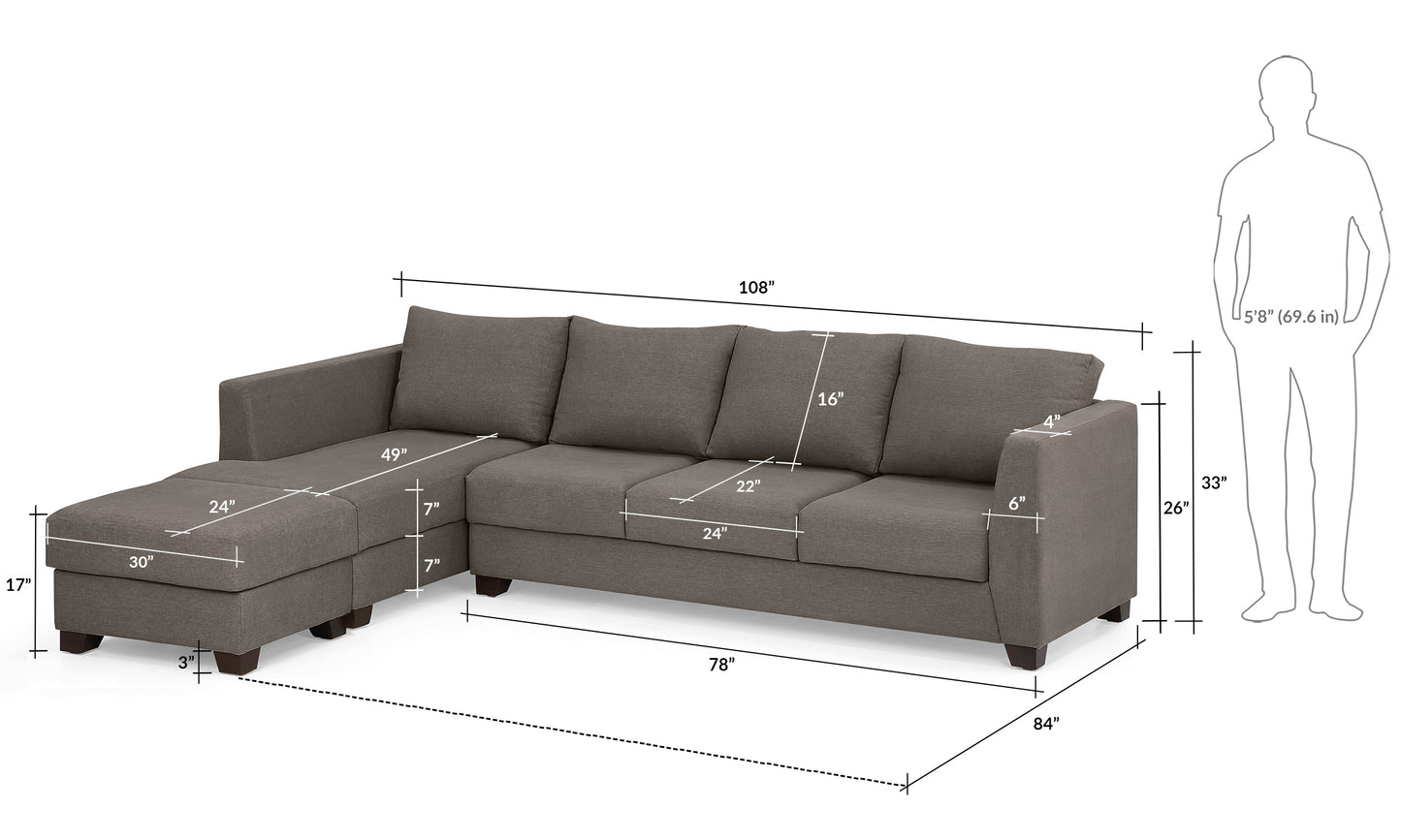 Elton Sectional Sofa 3 Seater