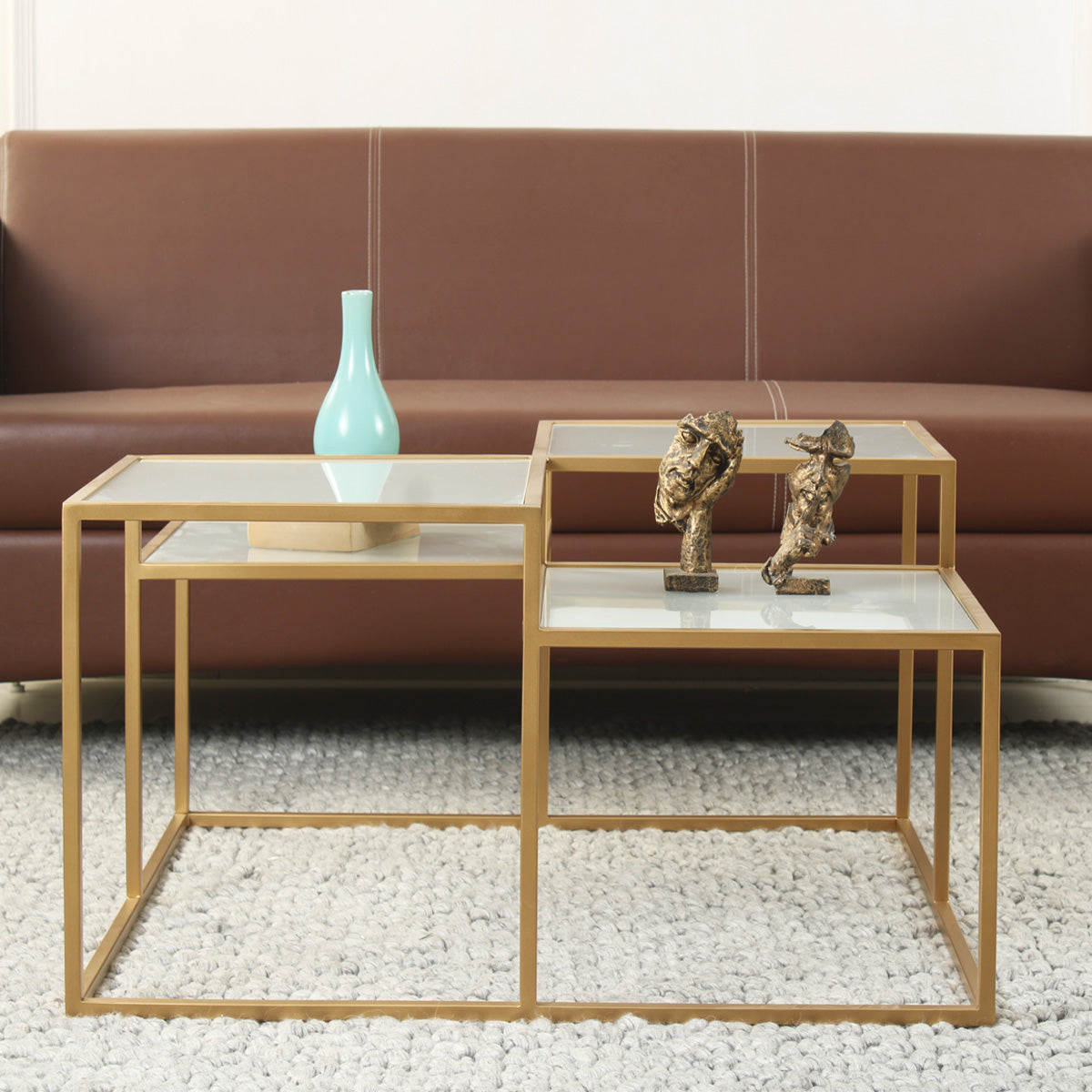 Klaus Frosted Glass Bunching Coffee Table in Dark Gold Finish