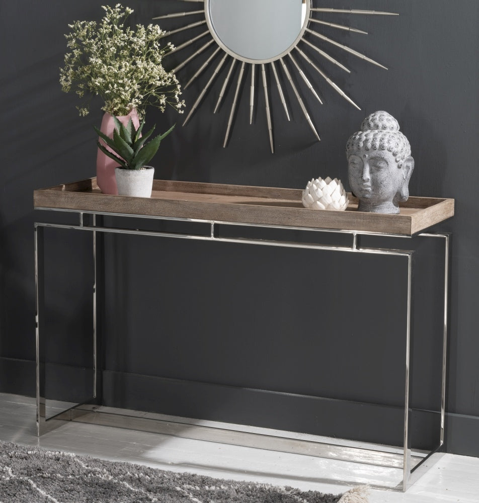 Harring Wooden Console Table In Chrome Finish