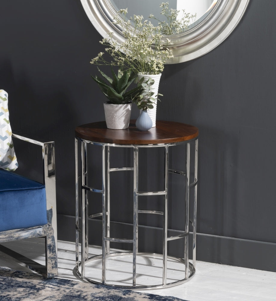 Cassuis Wooden Side Table In Chrome Finish