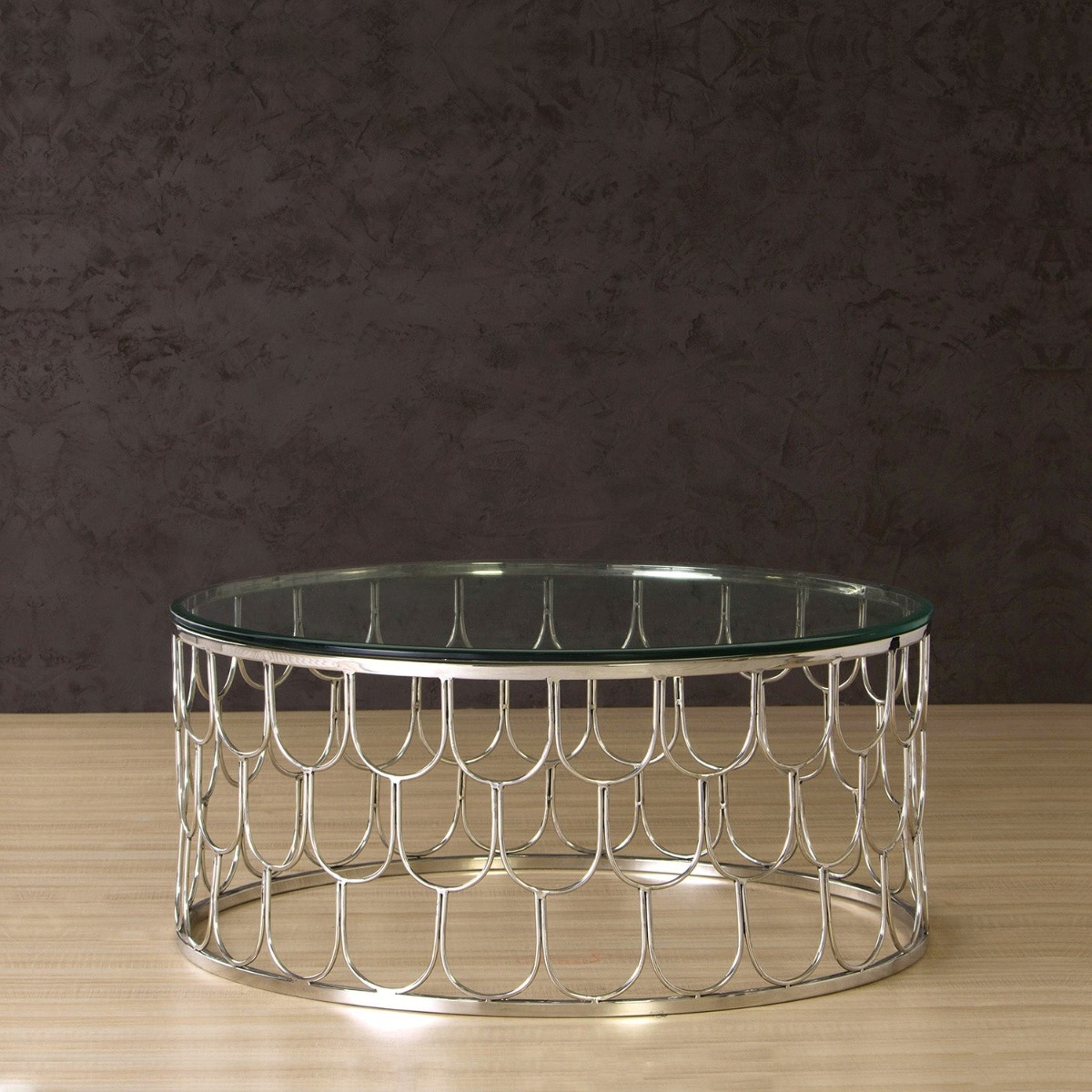 Pearl Glass Round Coffee Table In Chrome Finish