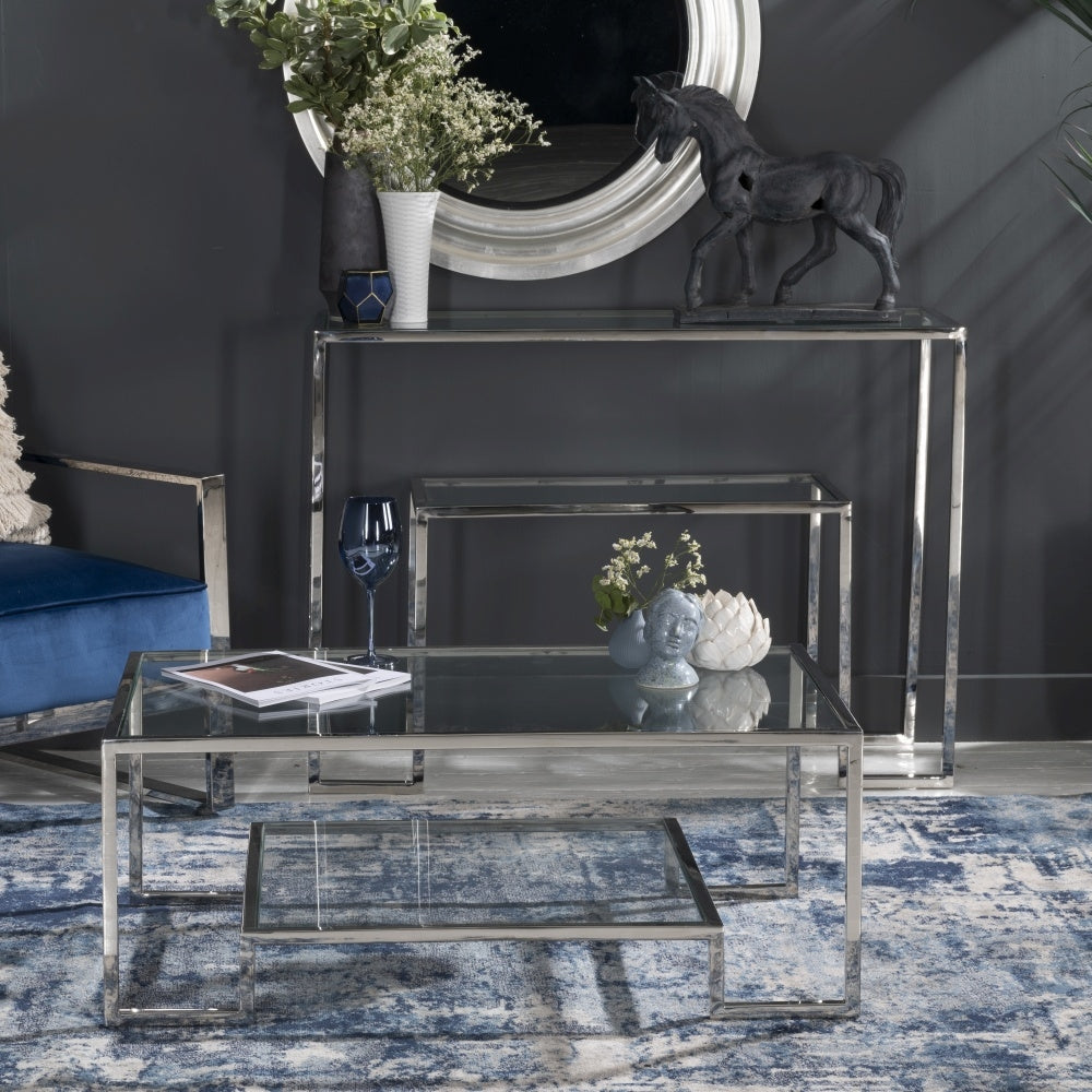 Southwark Glass Console Table In Chrome Finish