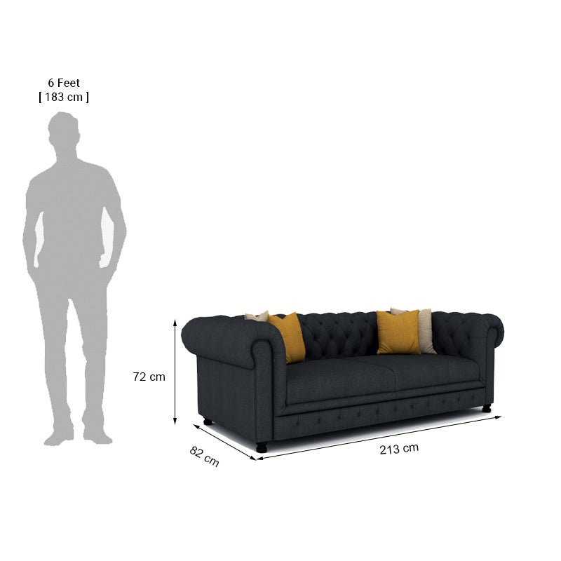 Wilson 3 Seater Chesterfield Sofa -Dark Grey