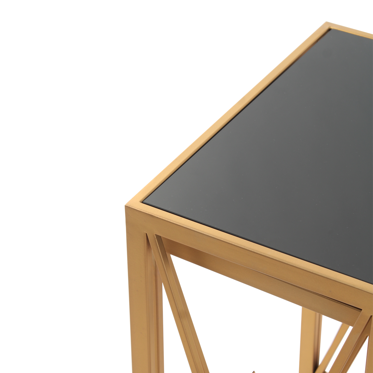 Klaus Black Glass Nesting Side Table in Dark Gold Finish
