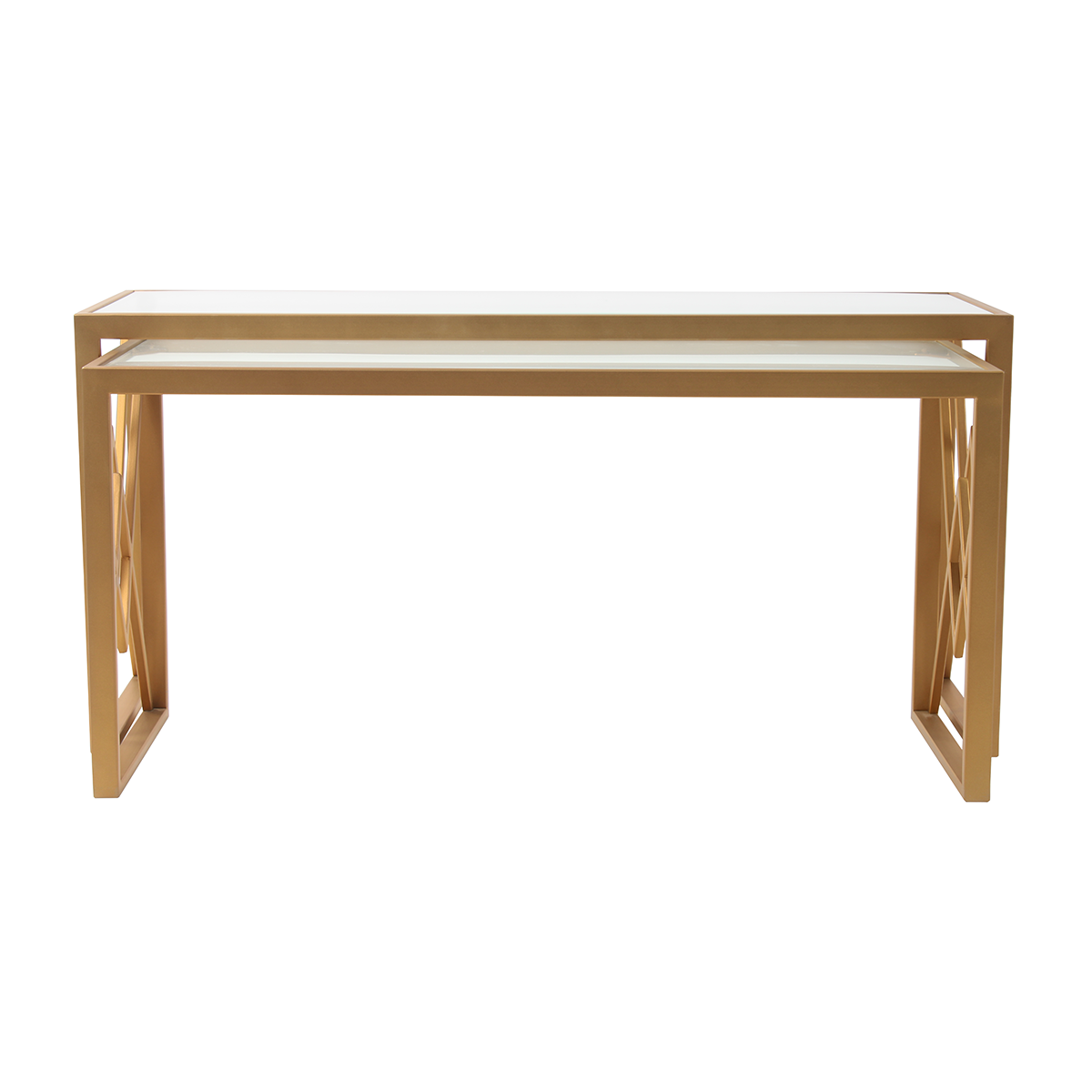 Klaus Frosted Glass Nesting Coffee Table in Dark Gold Finish(Set Of 2)