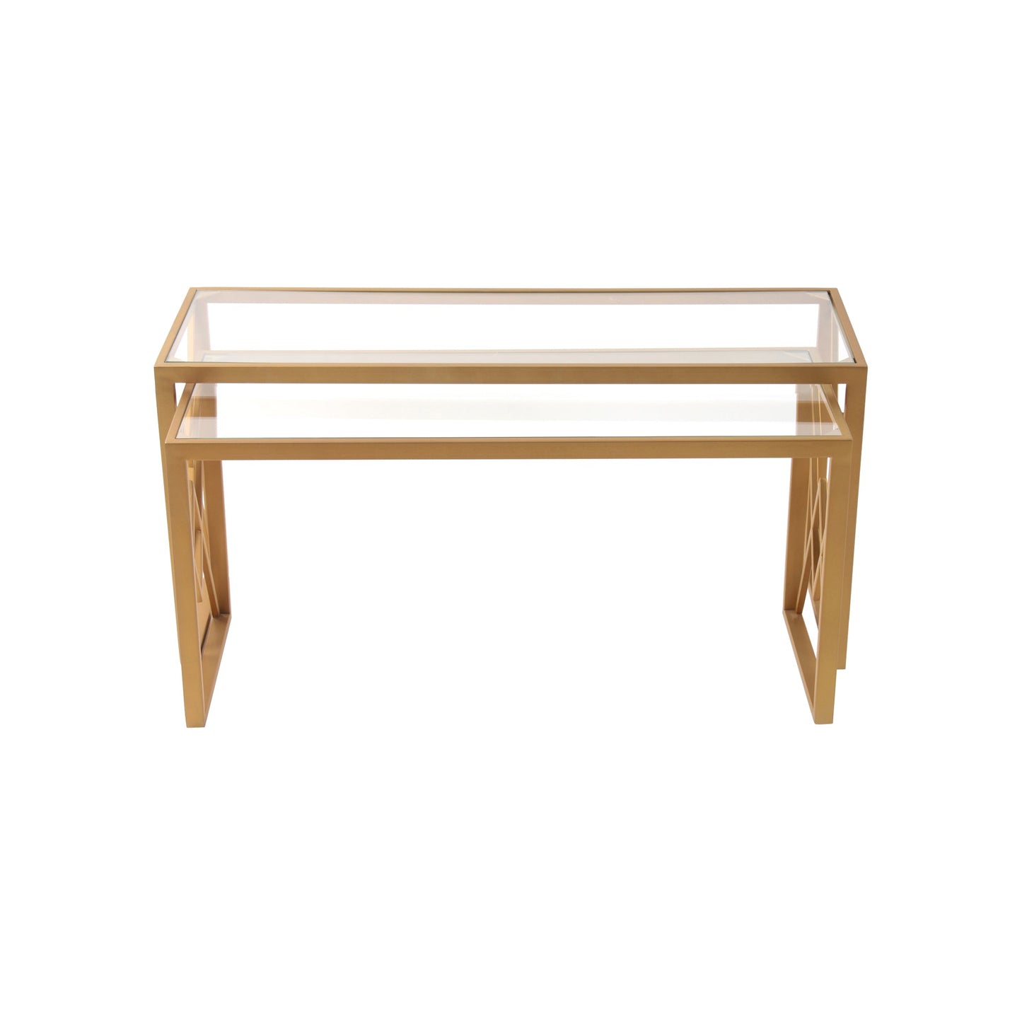 Klaus Clear Glass Nesting Coffee Table in Dark Gold Finish(Set Of 2)