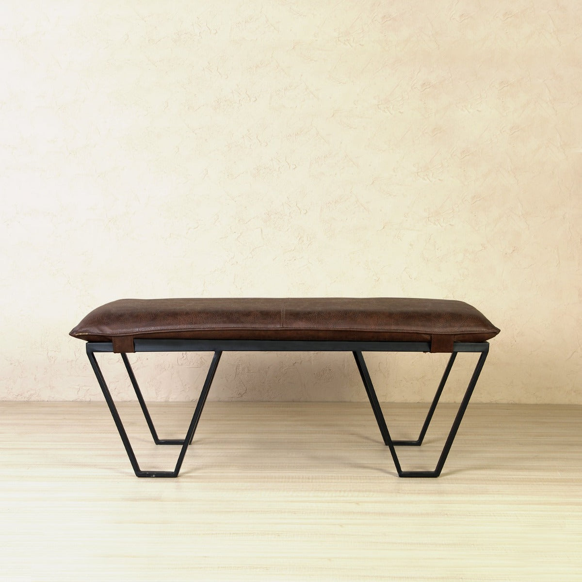 Cassel Accent Leather Bench In Black Finish