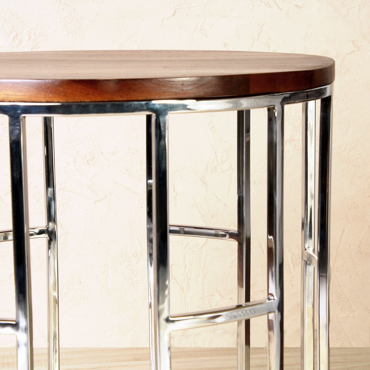 Cassuis Wooden Side Table In Chrome Finish