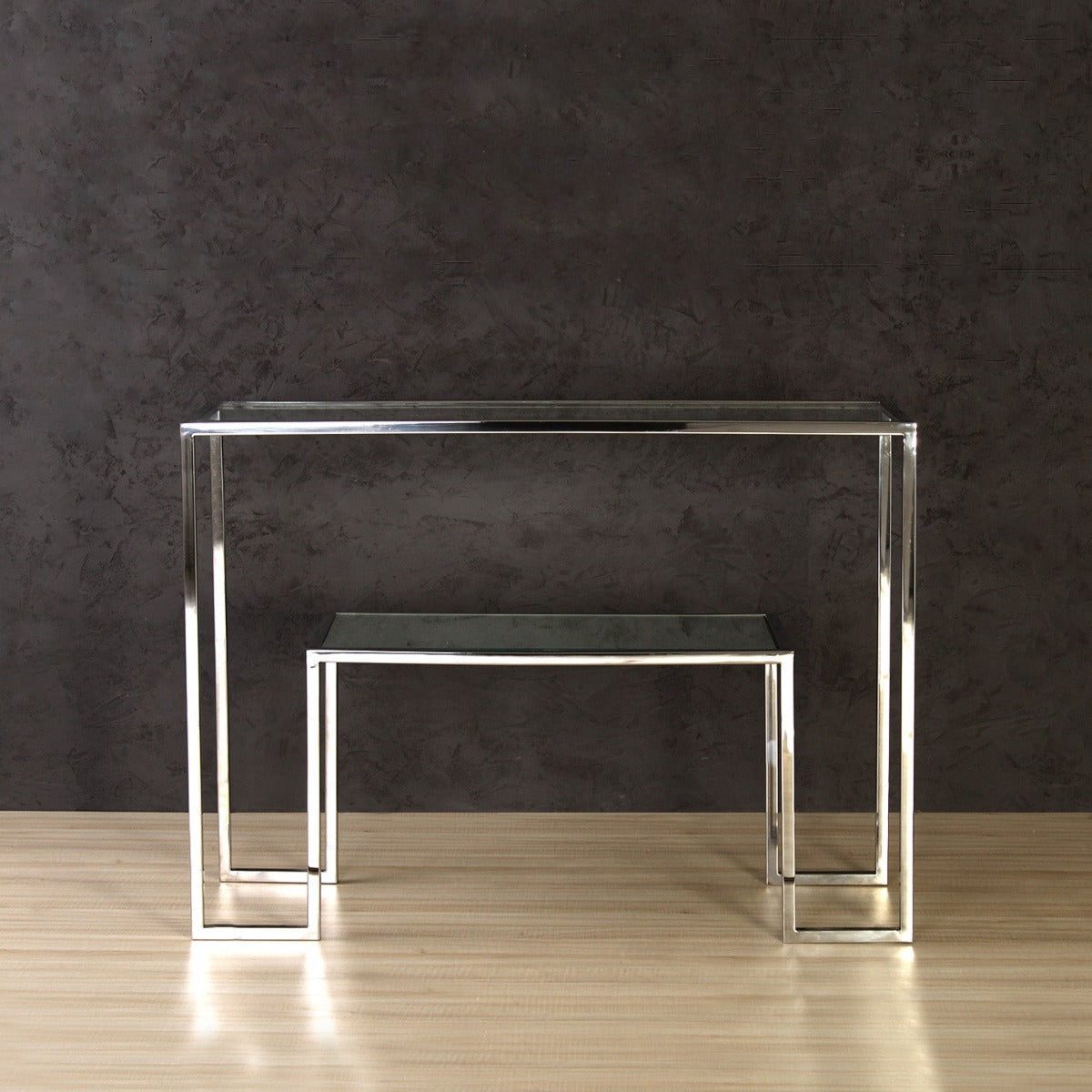 Southwark Glass Console Table In Chrome Finish
