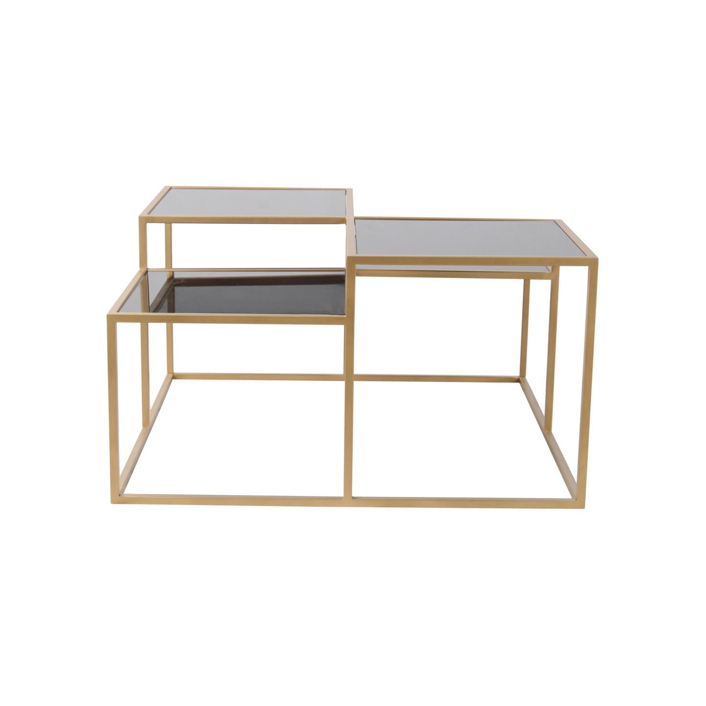 Klaus Black Glass Bunching Coffee Table in Dark Gold Finish