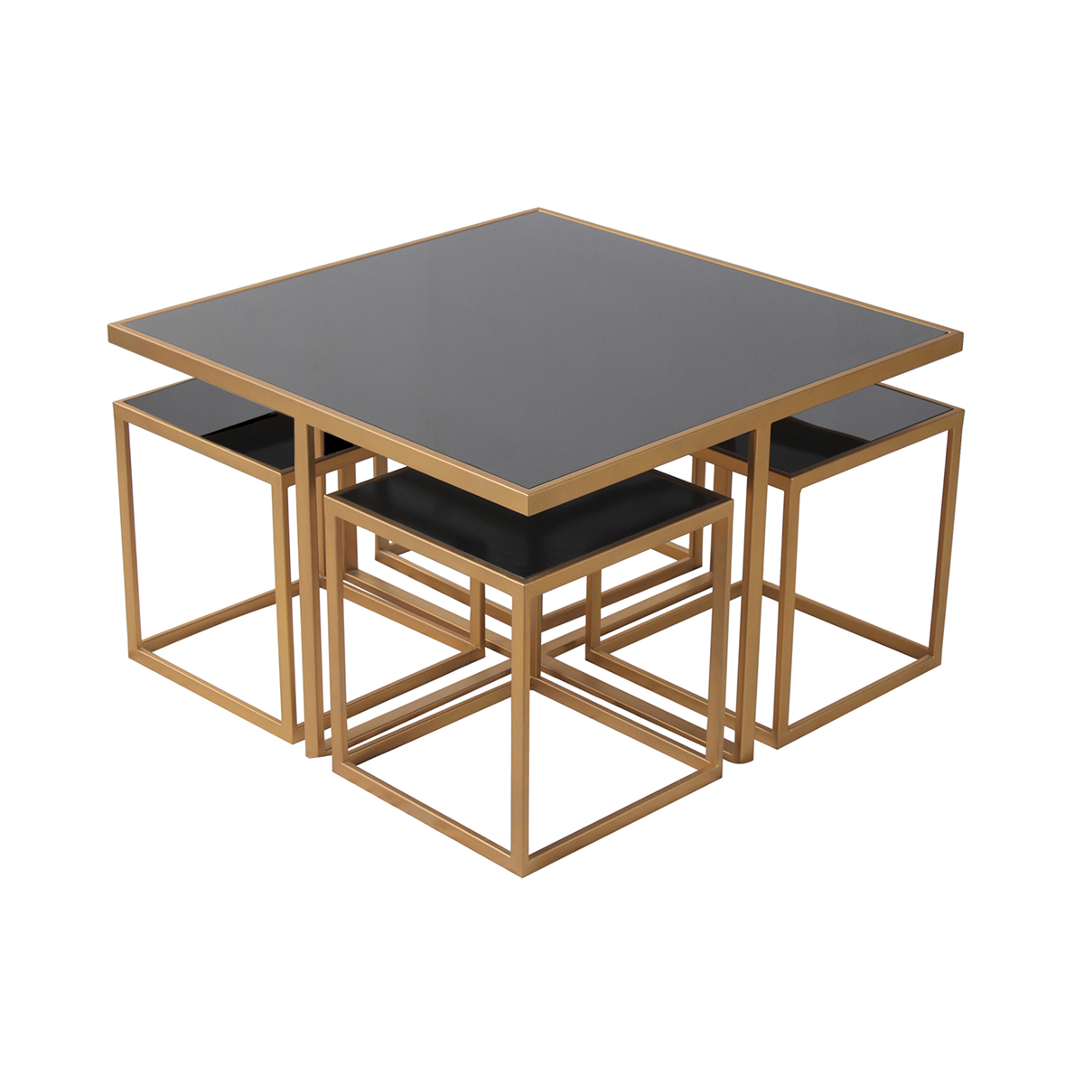 Klaus Black Glass Nesting Coffee Table in Dark Gold Finish(Set Of 5)