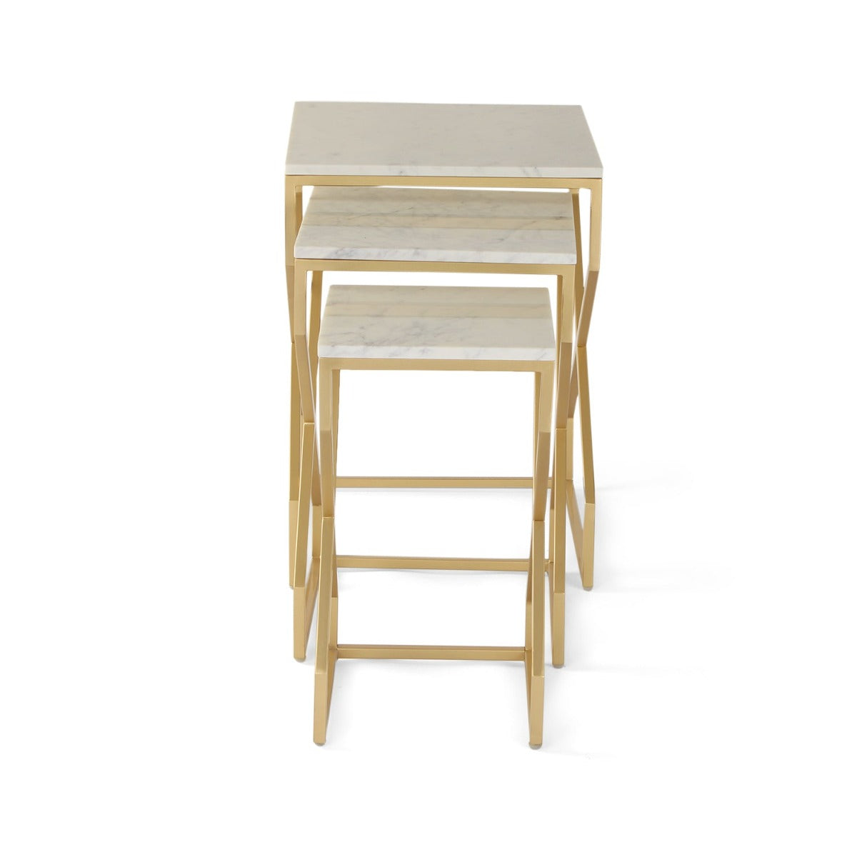 Aero Marble Nesting Table In Gold Finish (Set Of 3)