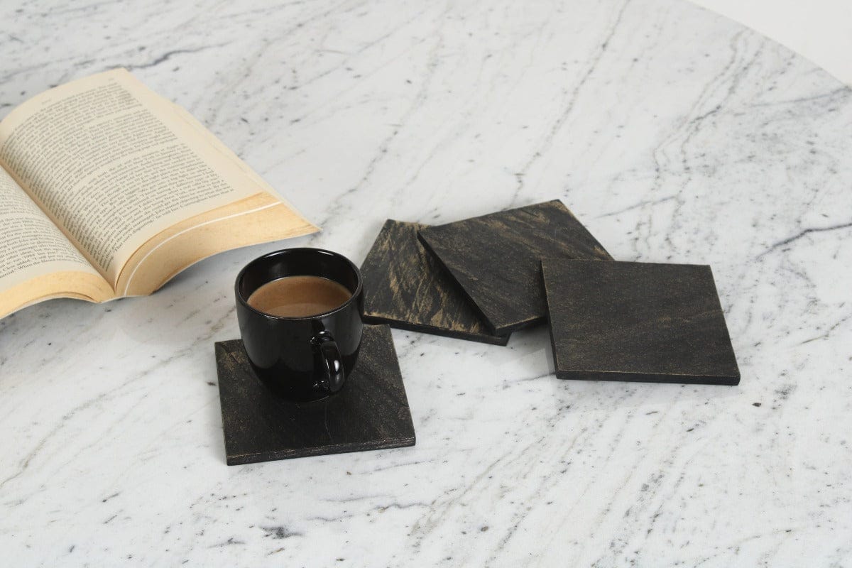 Veneer Wood Coasters in Black Antique Finish