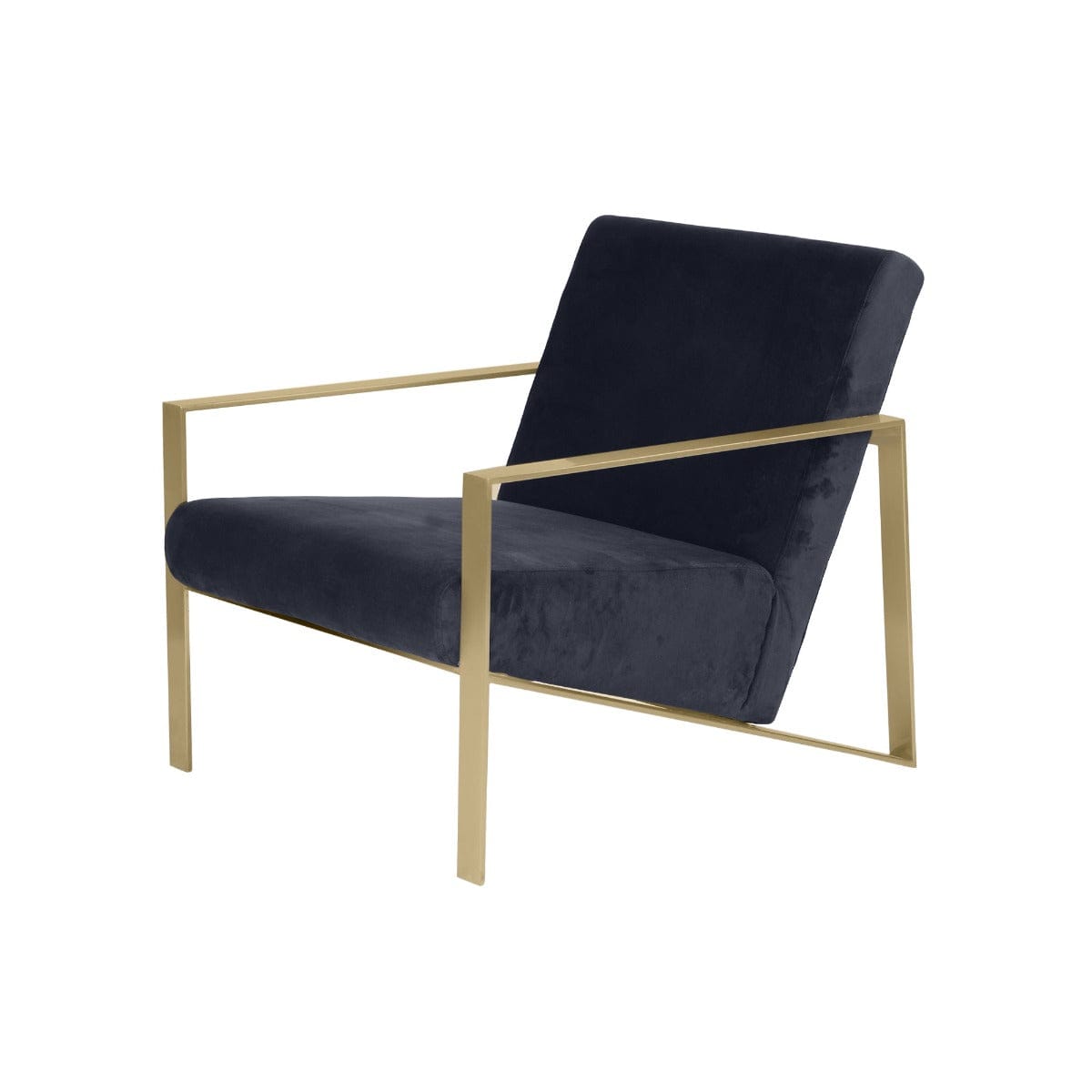 Mosby Dark Grey Velvet Fabric Lounge Chair In Gold Finish