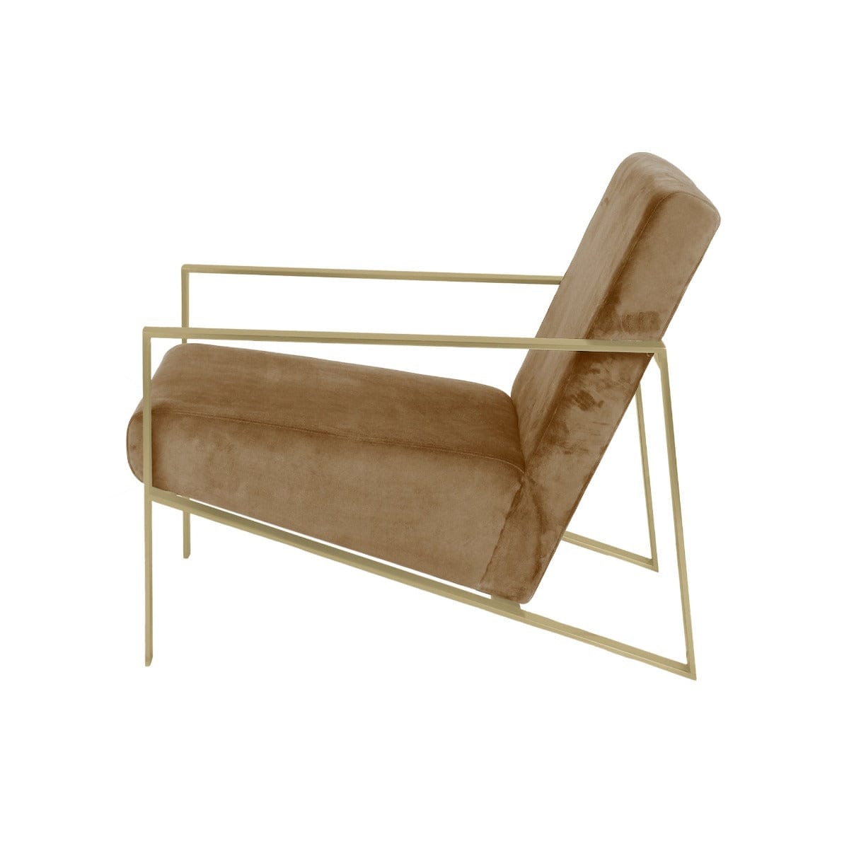 Mosby Beige Velvet Fabric Lounge Chair In Gold Finish