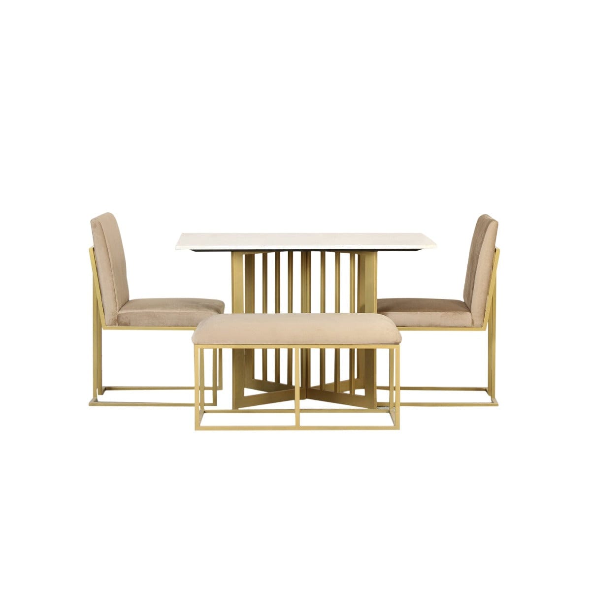 Kitson 4 Seater Marble Dining Table Set In Gold Finish