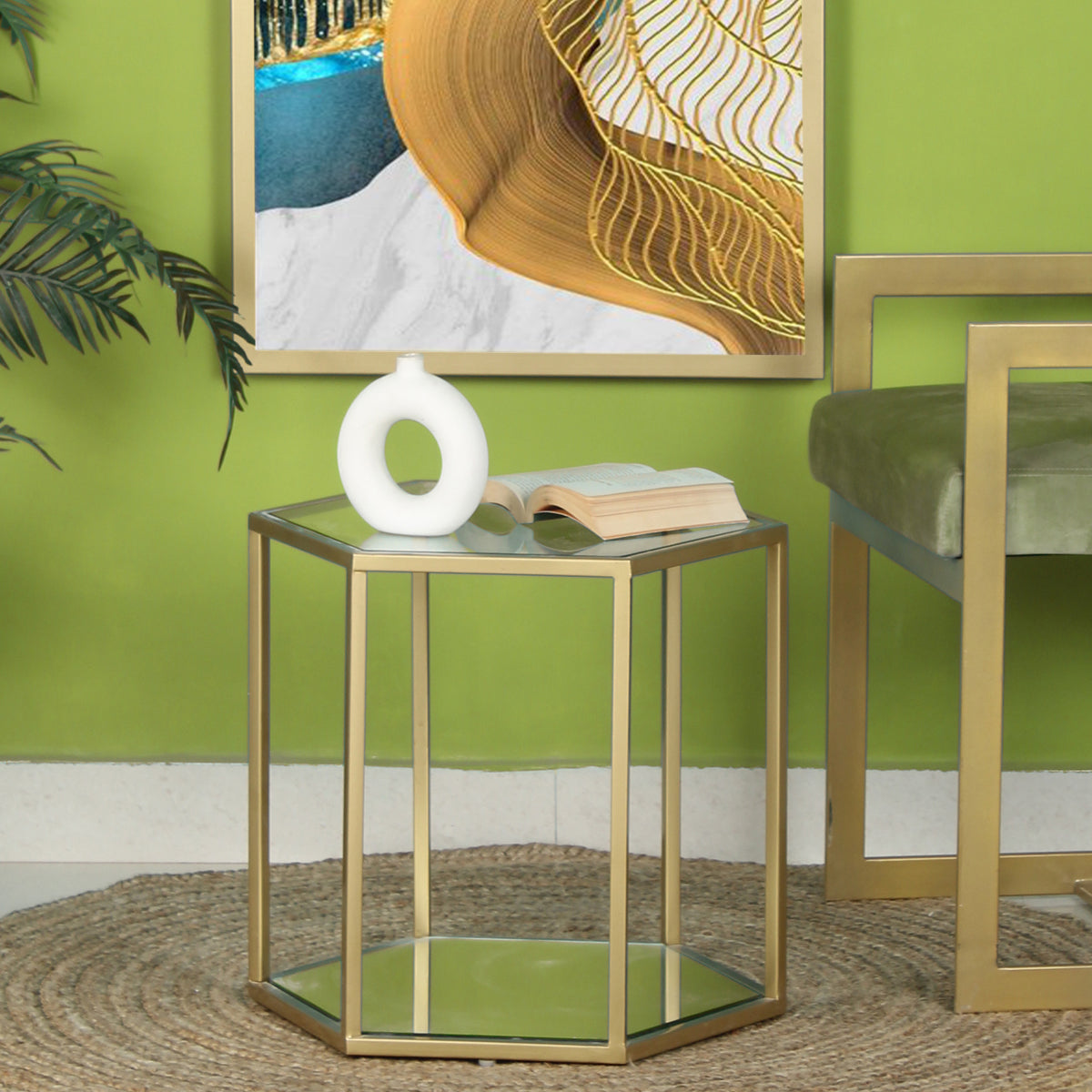Gir Glass Side Or End Table In Gold Finish