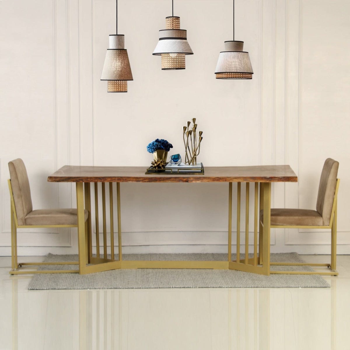 Kitson 6 Seater Wooden Dining Table In Gold Finish