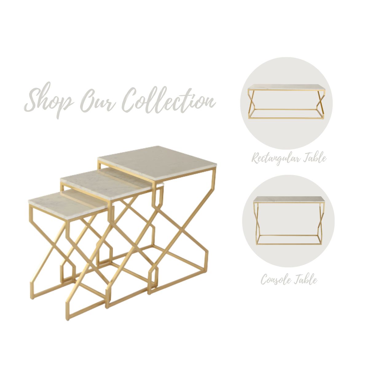 Aero Marble Nesting Table In Gold Finish (Set Of 3)