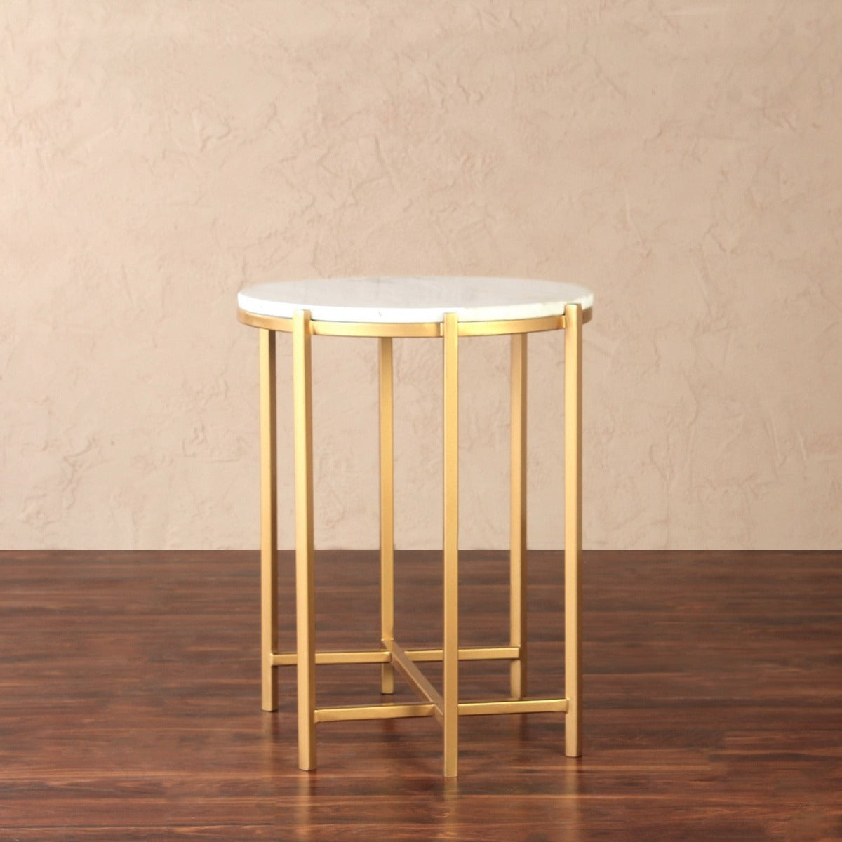 Jives Marble Side Table In Gold Finish