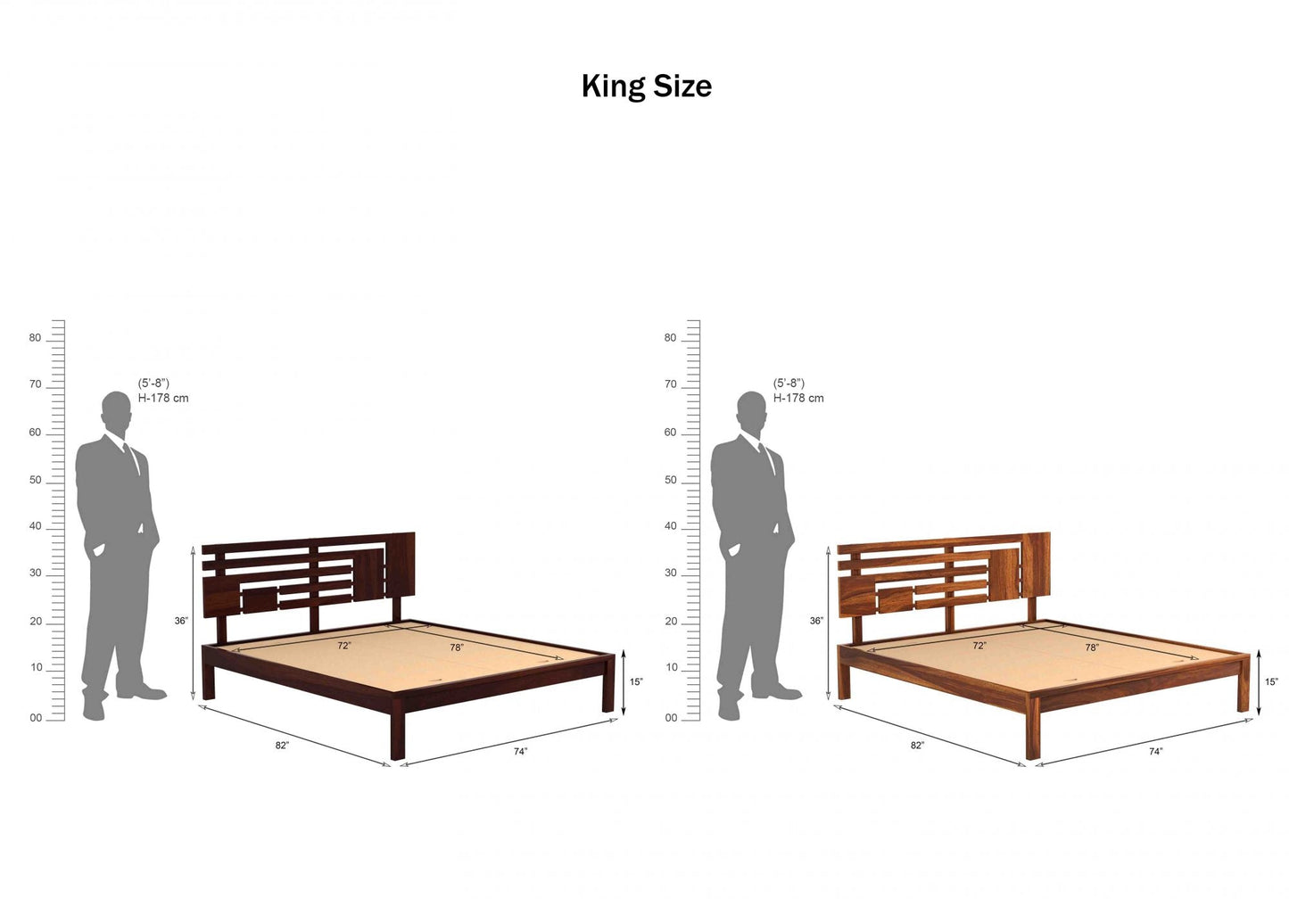 Giza King Without Storage Bed-Walnut