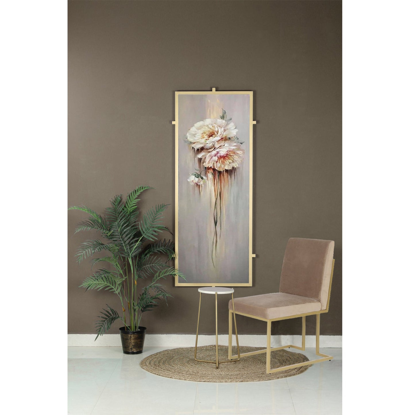 Finley Beige Velvet Fabric Dining Metal Chair In Gold Finish