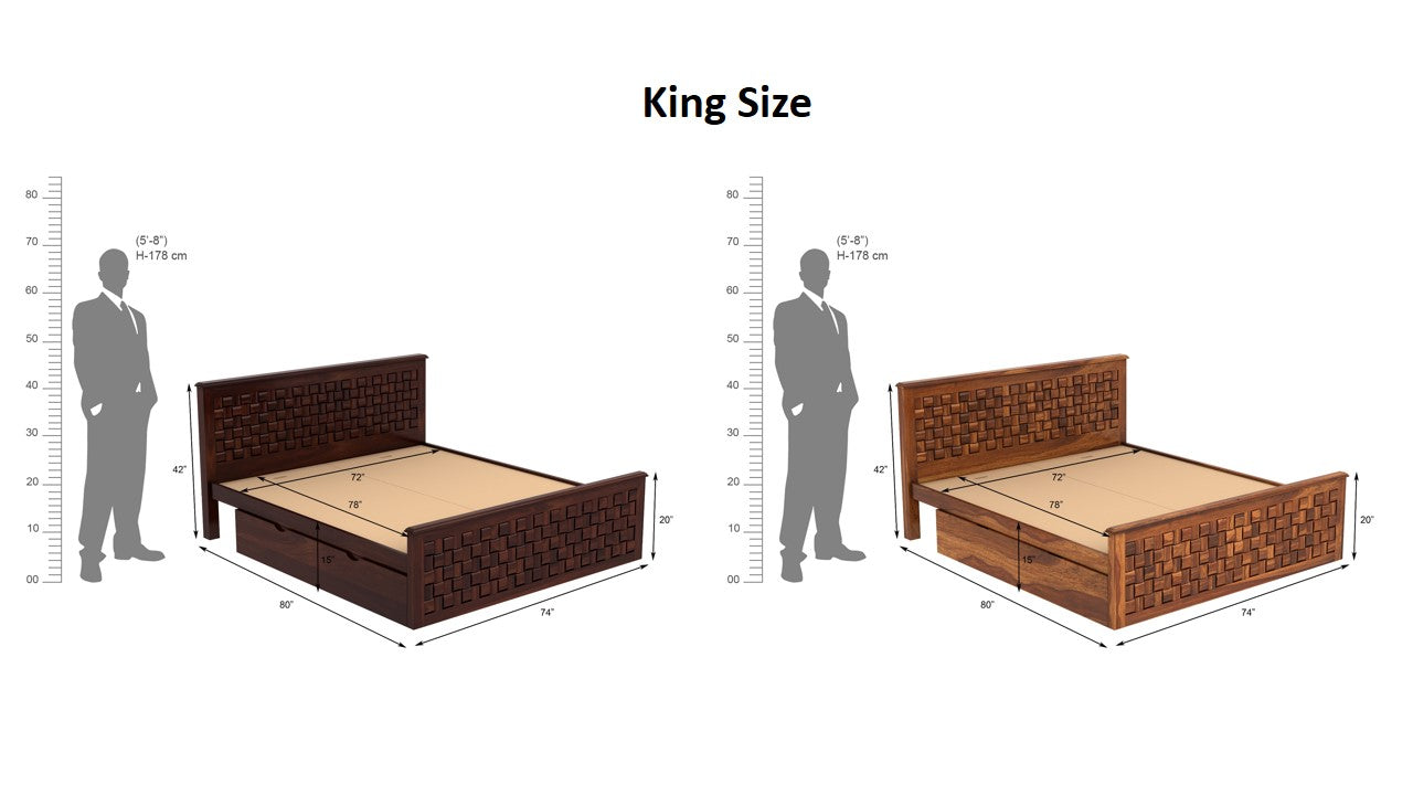 Weave Sheesham King Side Drawer Bed-Walnut