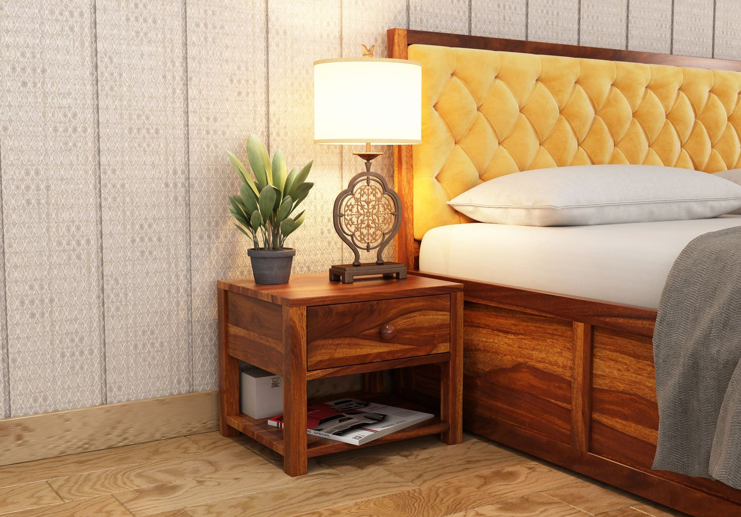 Charme Wooden Bed Side Table -Teak